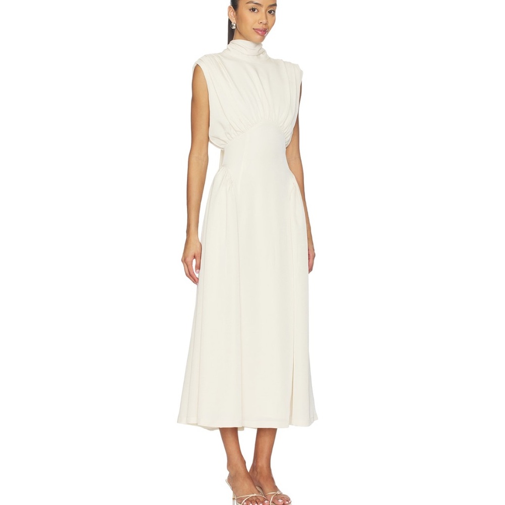 Elegant Cream Maxi Dress with High Neck